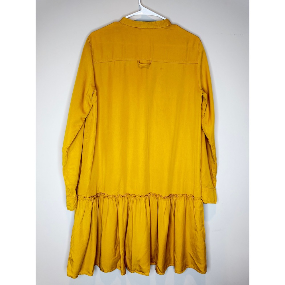 Zara Mustard Yellow Button Down Mini Dress Tiered Ruffle Long Sleeve Womens M - Picture 2 of 9